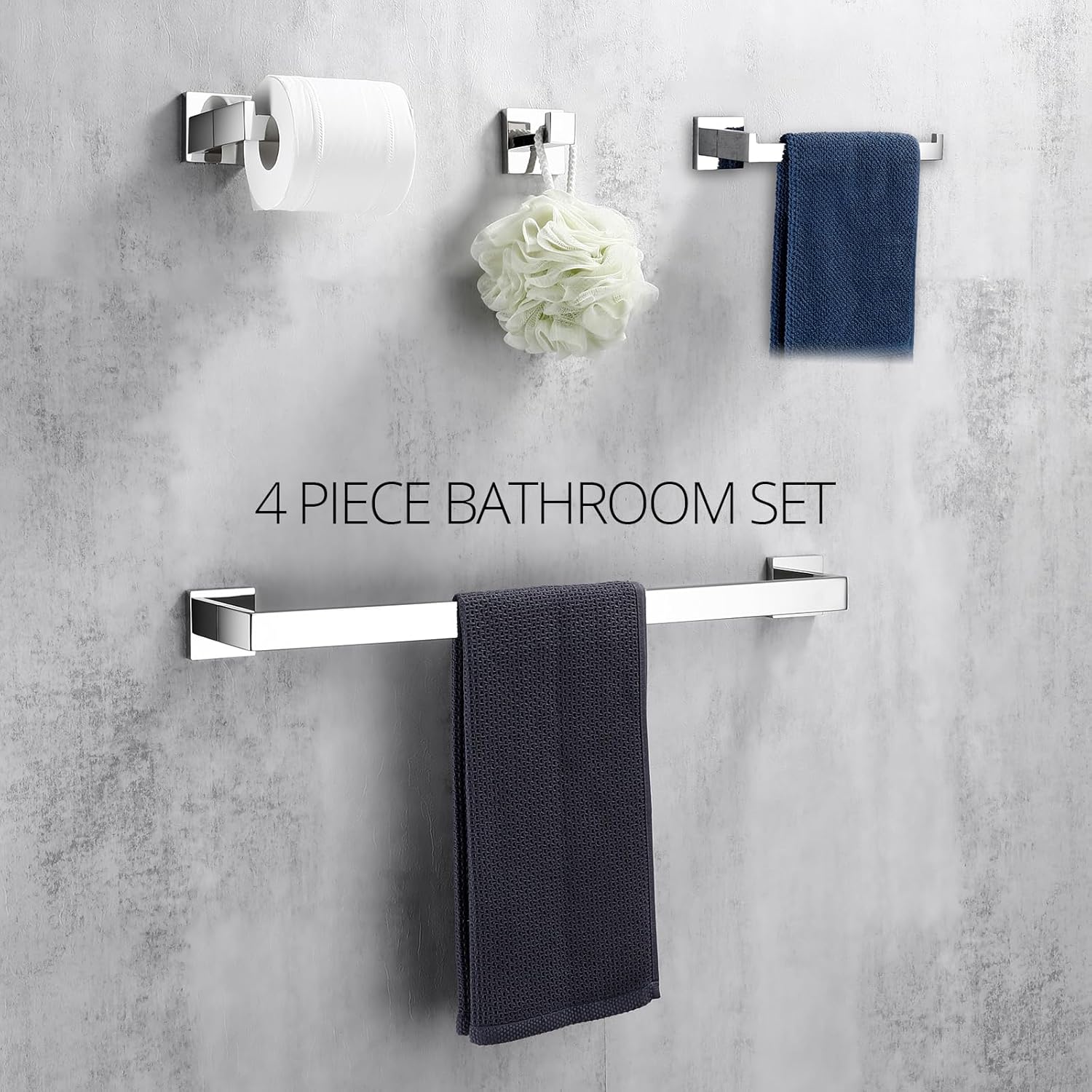 BAGNOLUX Pholished – Juego de accesorios de baño cromados, juego de 4 piezas de toallero montado en la pared, resistente, 23.6 pulgadas