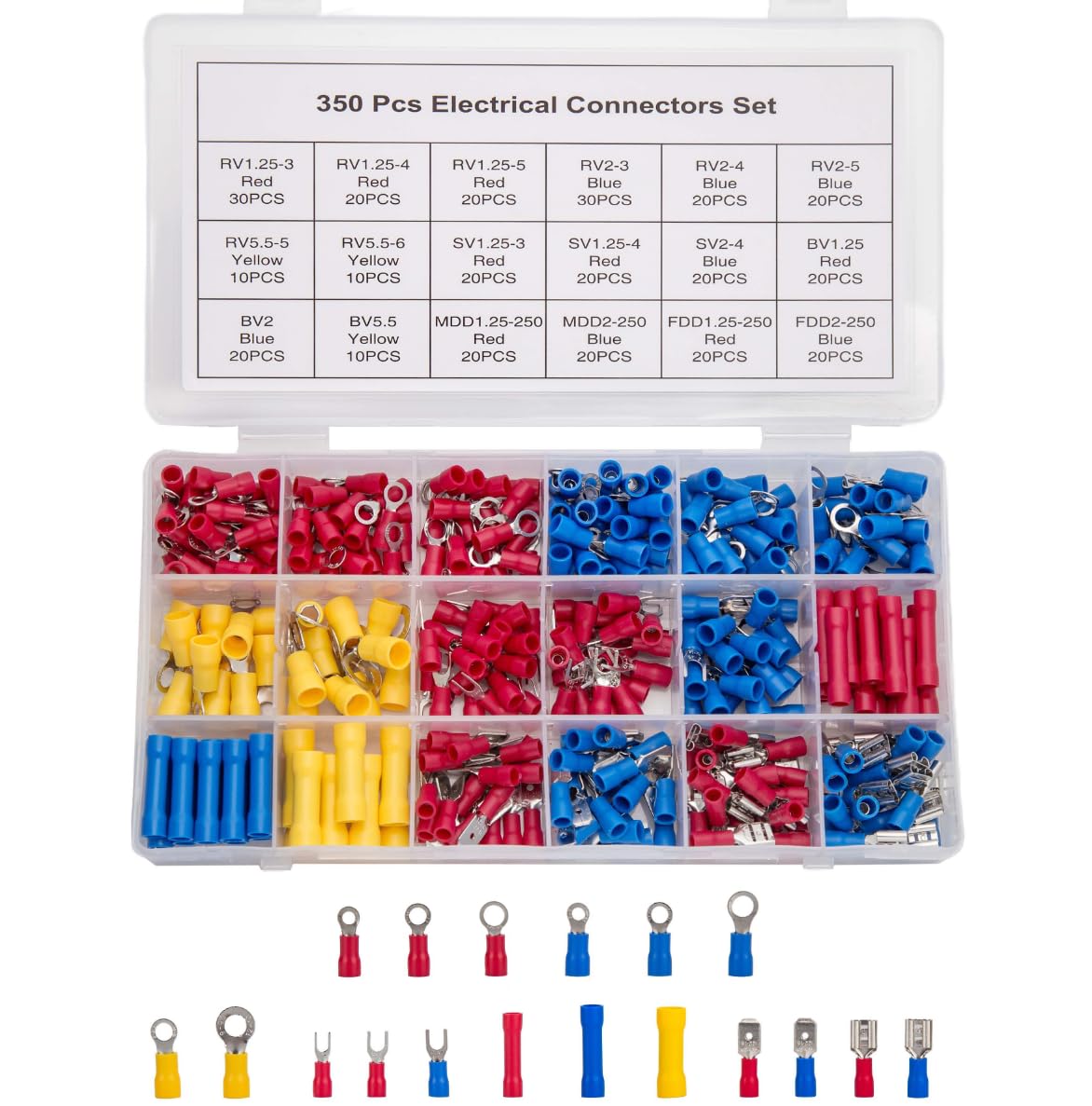 KOXXIAMOQ 350 conectores de cables eléctricos, terminales de crimpado de cables eléctricos aislados, kit de conectores de terminales de alambre de