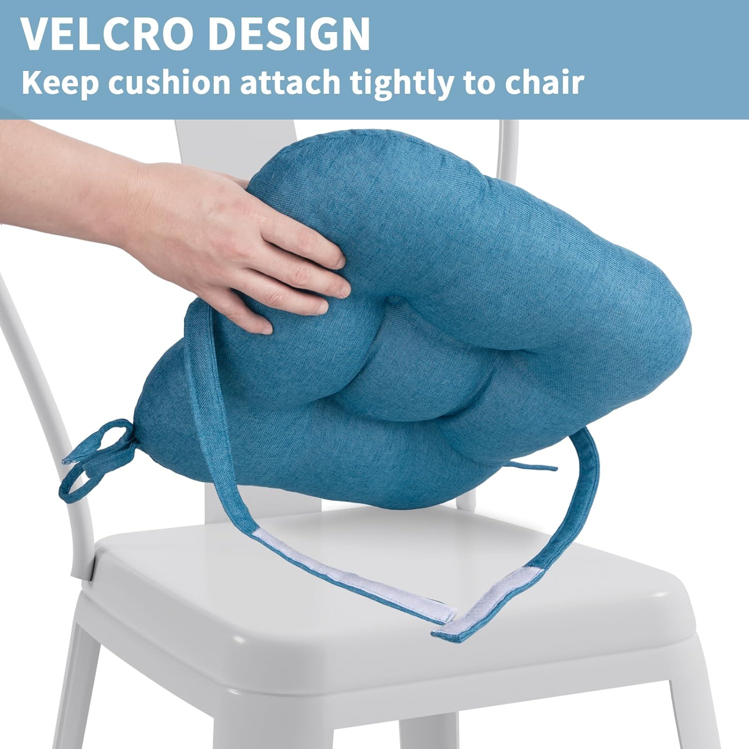 Detiblue Juego de 2 cojines para taburete de cocina, cojines para sillas de comedor de 14 x 14 pulgadas con lazos, cojines copetudos para sillas de