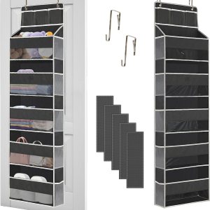 Organizador para colgar sobre la puerta, 5 estantes transparentes para colgar con 5 bolsillos grandes, 10 laterales de malla y 3 bolsillos de PVC, Organizador para colgar sobre la puerta, 5 estantes transparentes para colgar con 5 bolsillos grandes, 10 laterales de malla y 3 bolsillos de PVC,
