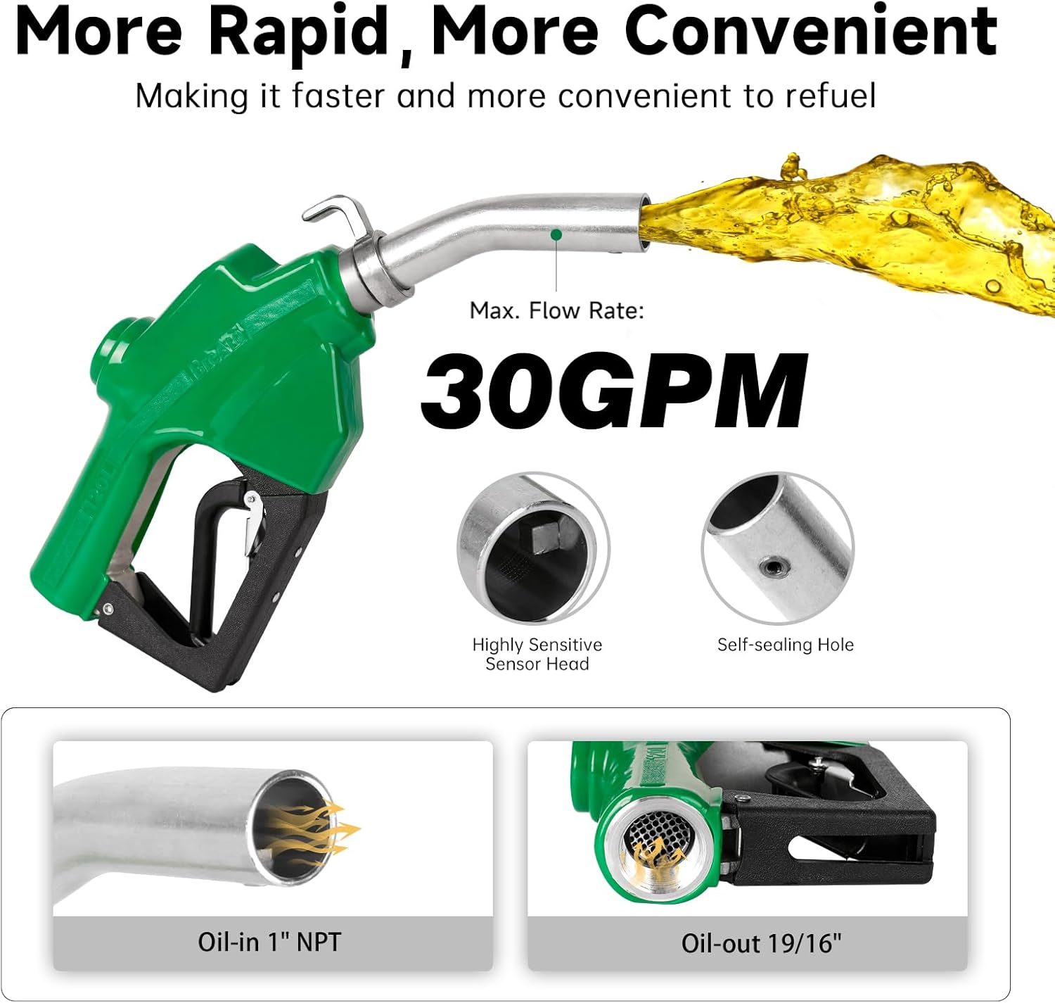 Boquilla de combustible de 1 pulgada con apagado automático, boquilla de transferencia de combustible, caudal máximo de 30 GPM con cuerpo de