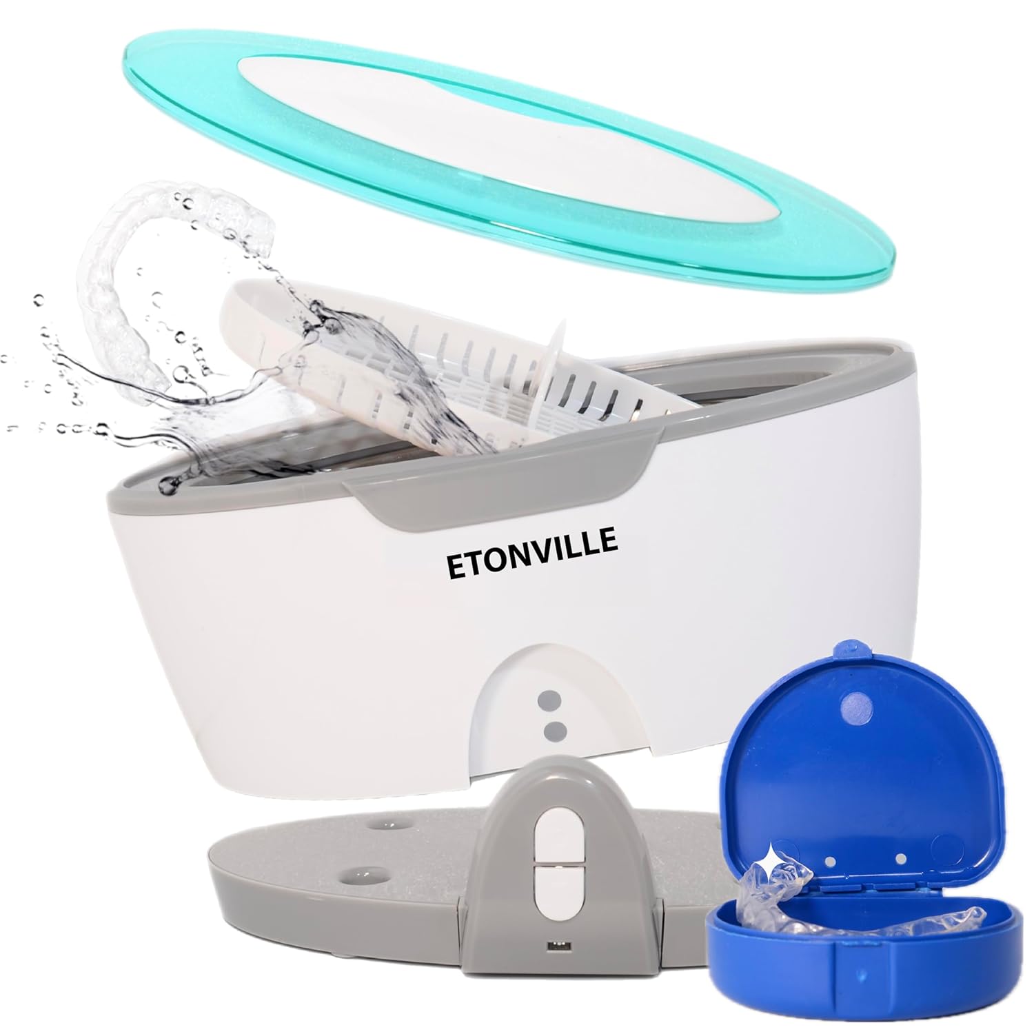 Máquina limpiadora ultrasónica de retenedores  Perfecto para dentaduras, protectores bucales y joyas  Fácil de llenar y descargar con tanque
