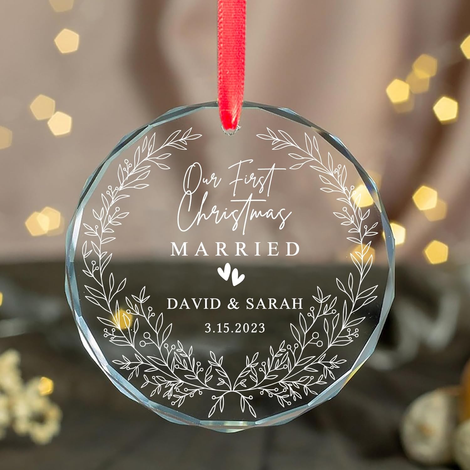 Adorno personalizado de cristal casado de nuestra primera Navidad  Decoración de boda 2023, regalos de despedida de soltera, regalos de boda para