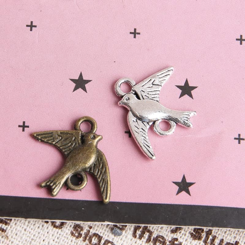 Opexicos 100 piezas de plata antigua golondrina pájaro encanto conector pulsera collar fabricación de joyas hecho a mano DIY