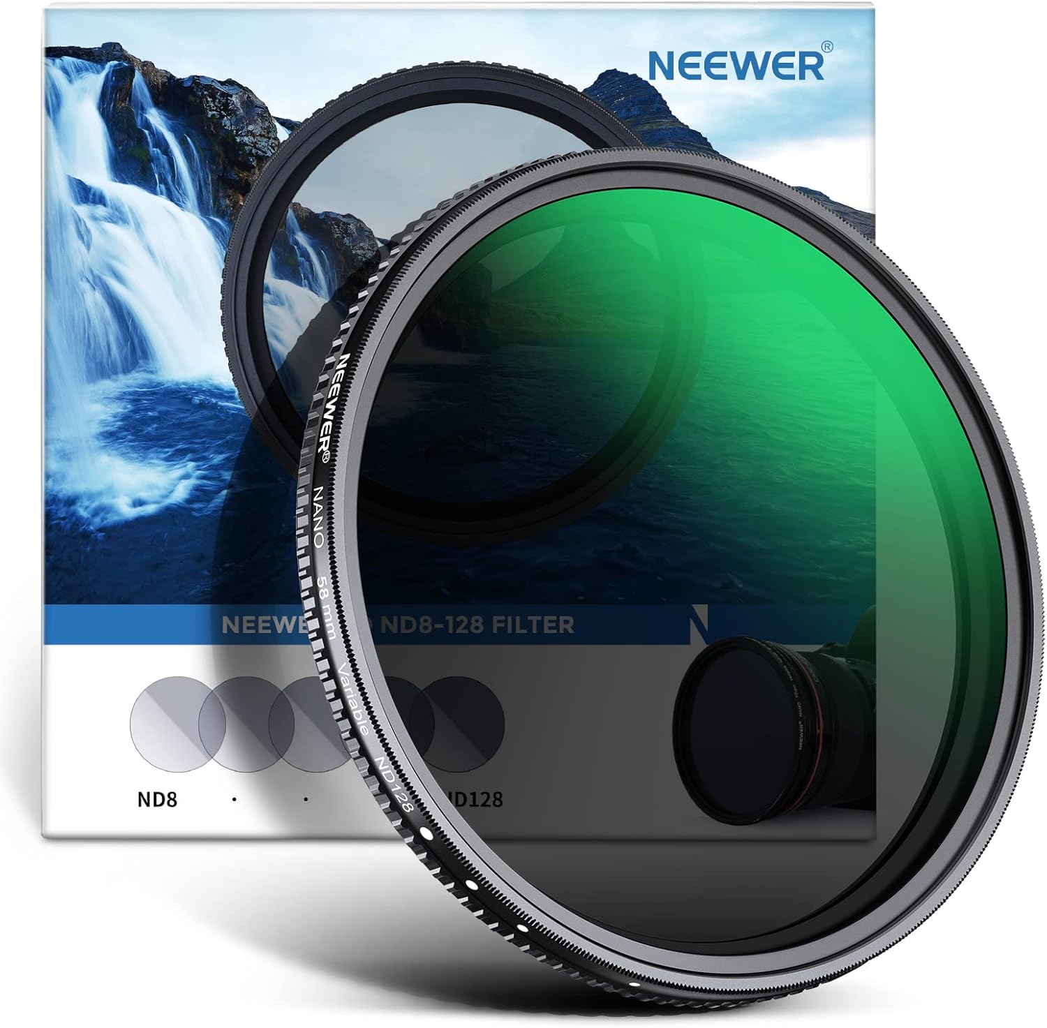 NEEWER Filtro ND variable de 2.283 in ND8-ND128 Filtro de lente de cámara (3-7 paradas), sin X densidad neutra cruzada, filtro HD ultradelgado con