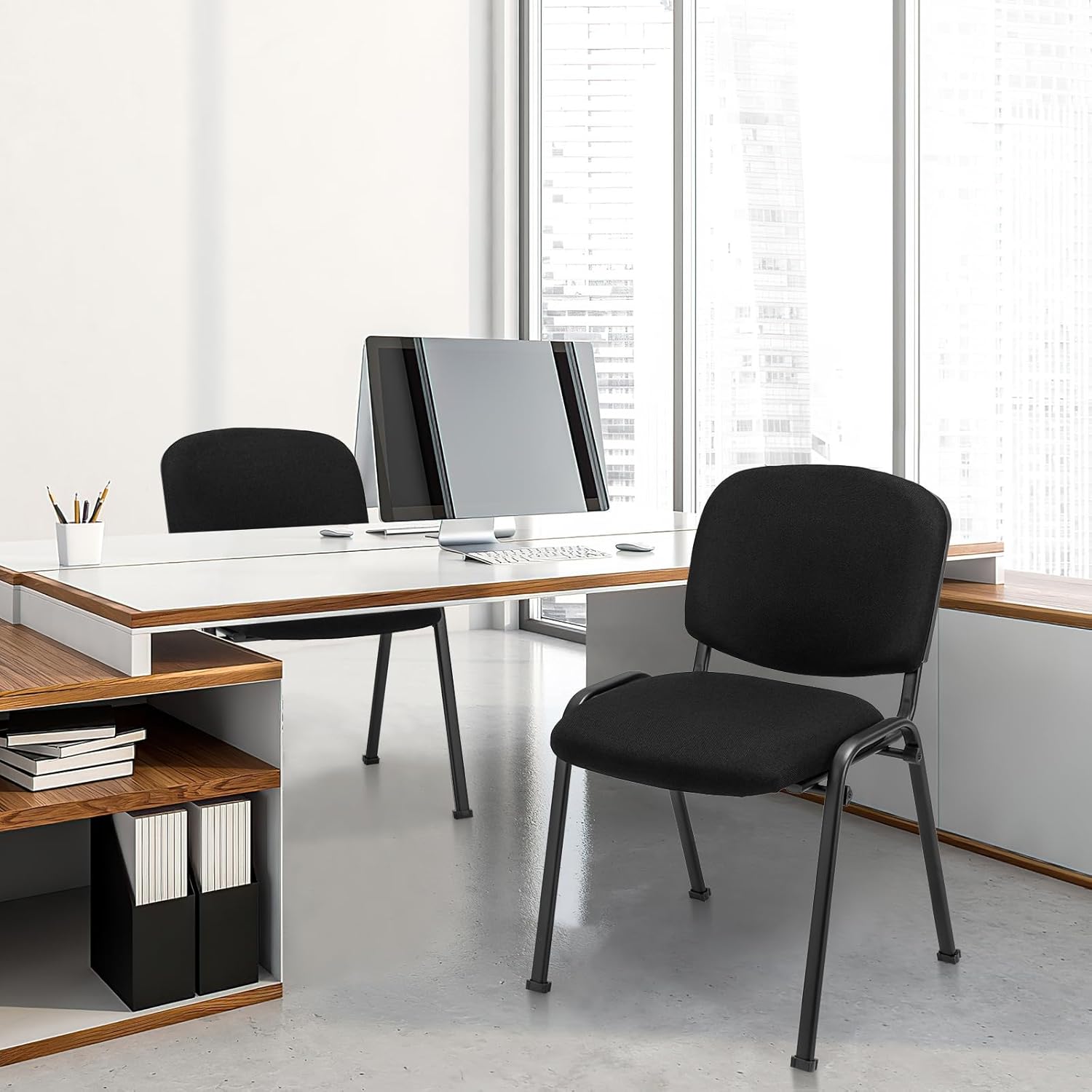 COSTWAY Juego de 5 sillas de sala de espera, sillas de conferencias apilables con asiento y respaldo tapizados, sillas ergonómicas de recepción de