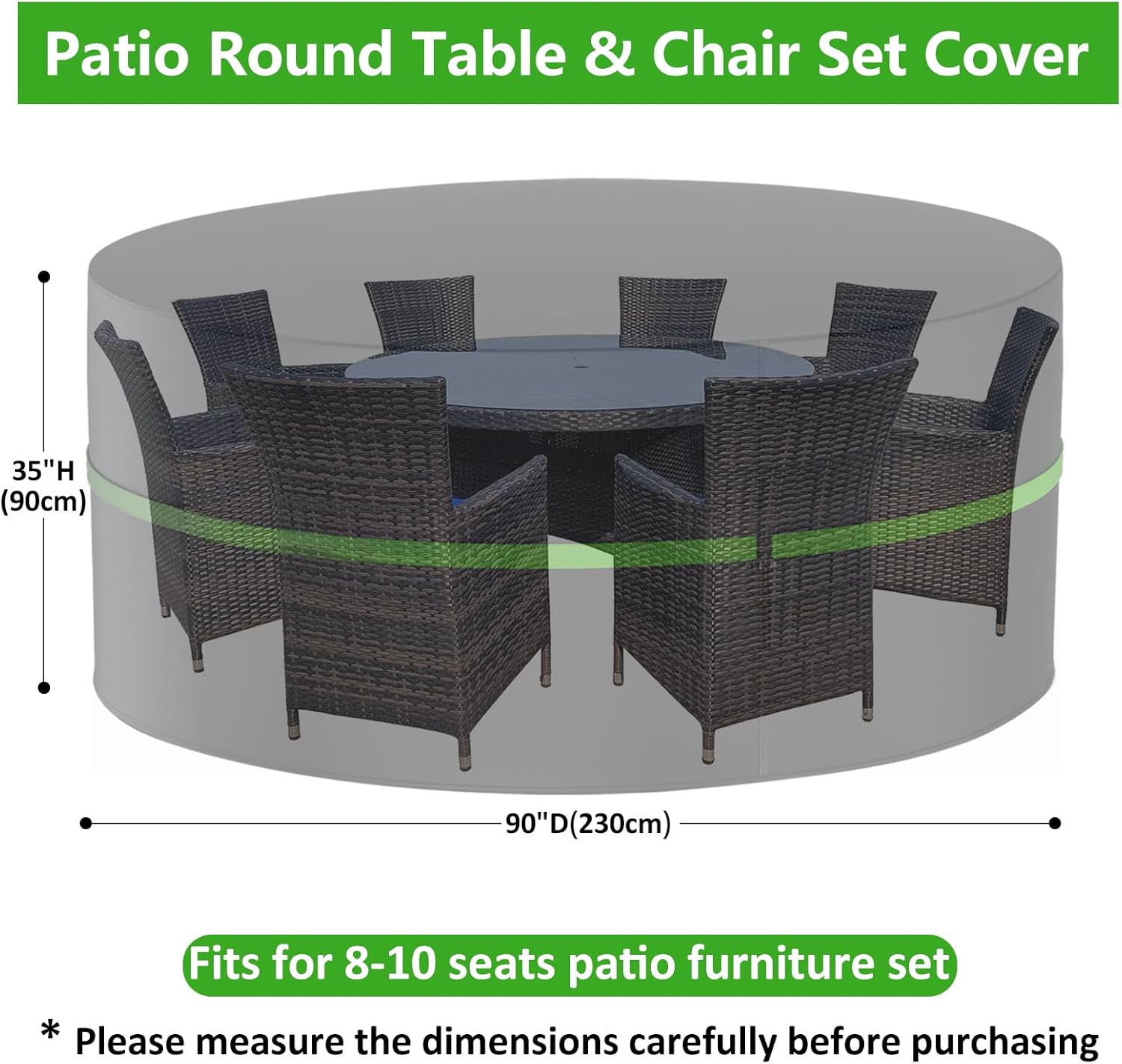 Wanocean Fundas redondas para muebles de patio, 100% impermeables, antidecoloración, juego de sillas de mesa para exteriores, fundas redondas para