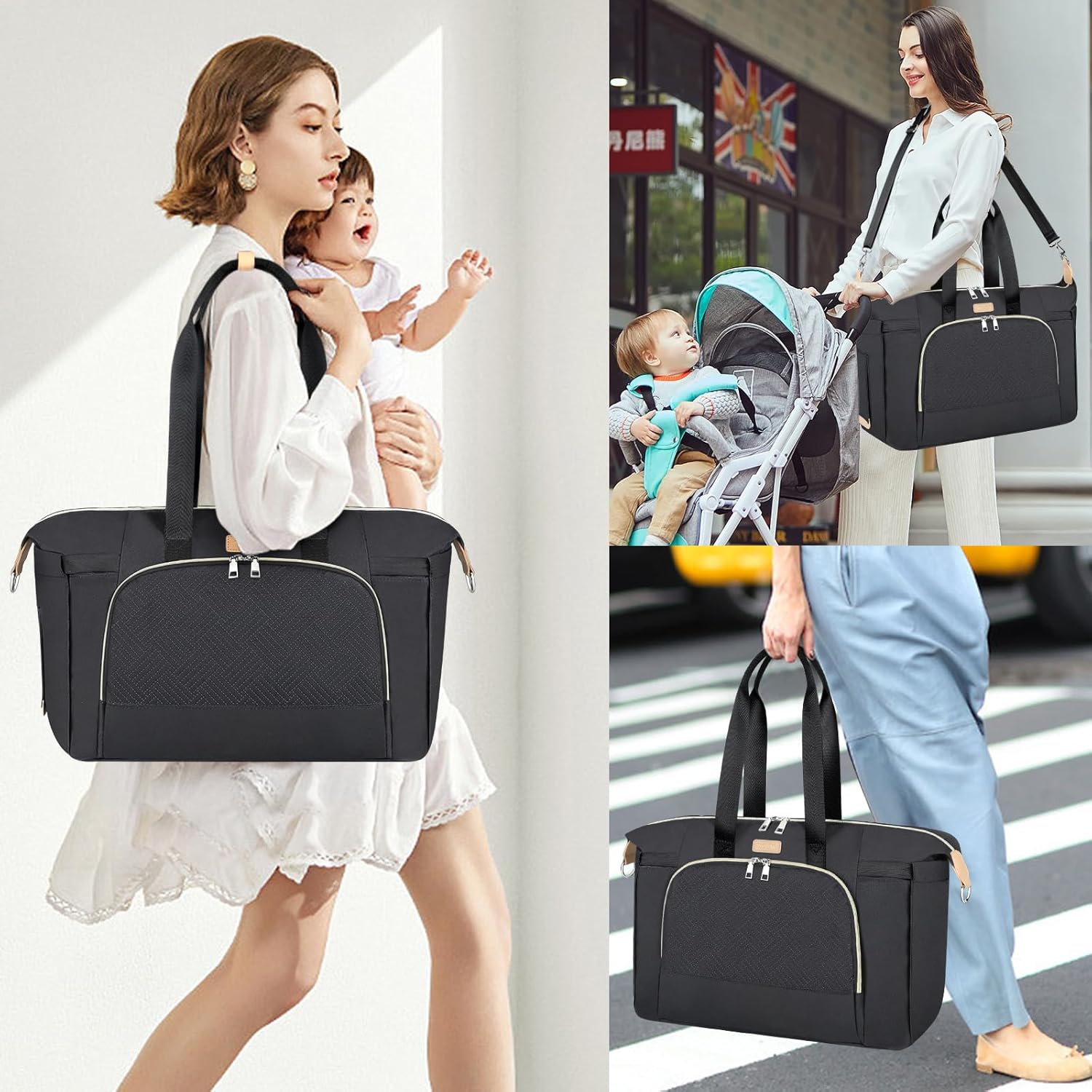 ITIEZY Bolsa de pañales para bebé  Bolsa grande para mamá con cambiador portátil para chupete, bolsas de hospital, bolsa de viaje para bebé