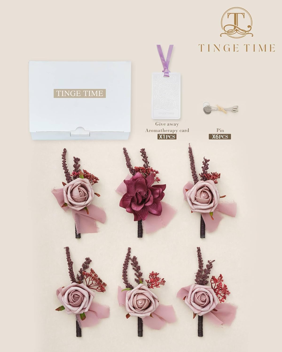 TINGE TIME Boutonniere – Juego de 6 boutonniere de boda para hombre, Boutonniere para novio, novio y padrino, juego de boutonniere para graduación,