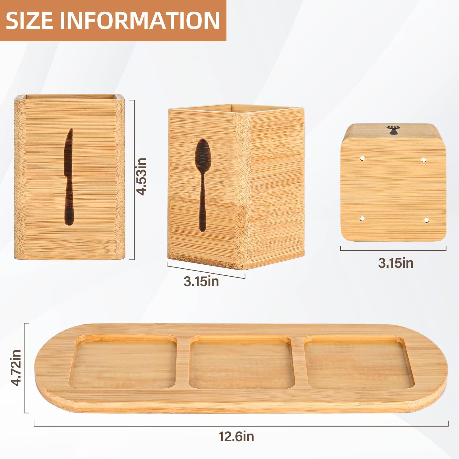 GEHE Silverware Caddy for Countertop, Natural Bamboo Utensil Caddy for Parties, Utensil Holder with 3 Compartment, Silverware Organizer Storage