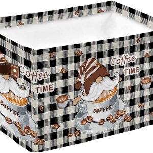 Qumstemily Cesta de almacenamiento para organizar estantes, cajas de almacenamiento plegables con asa, gnomos, granos de café, blanco y negro, cesta Qumstemily Cesta de almacenamiento para organizar estantes, cajas de almacenamiento plegables con asa, gnomos, granos de café, blanco y negro, cesta