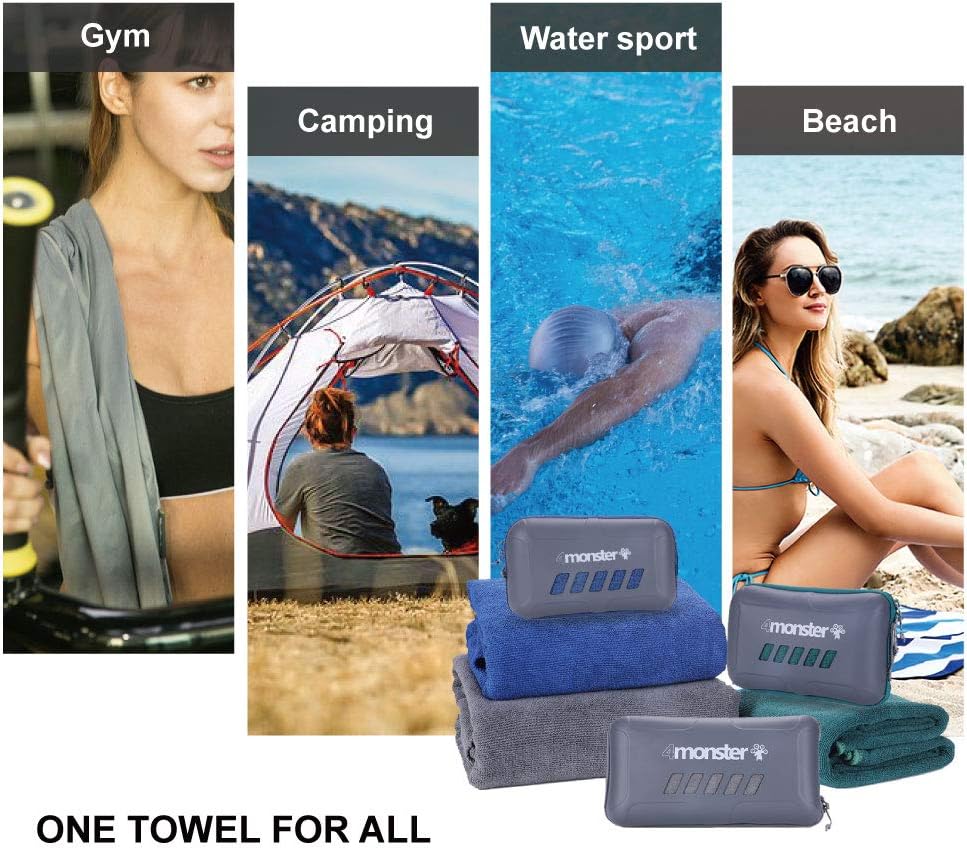 4Monster Toalla de camping de microfibra súper absorbente, toalla de viaje de secado rápido para deportes acuáticos, toalla de baño ultra suave y