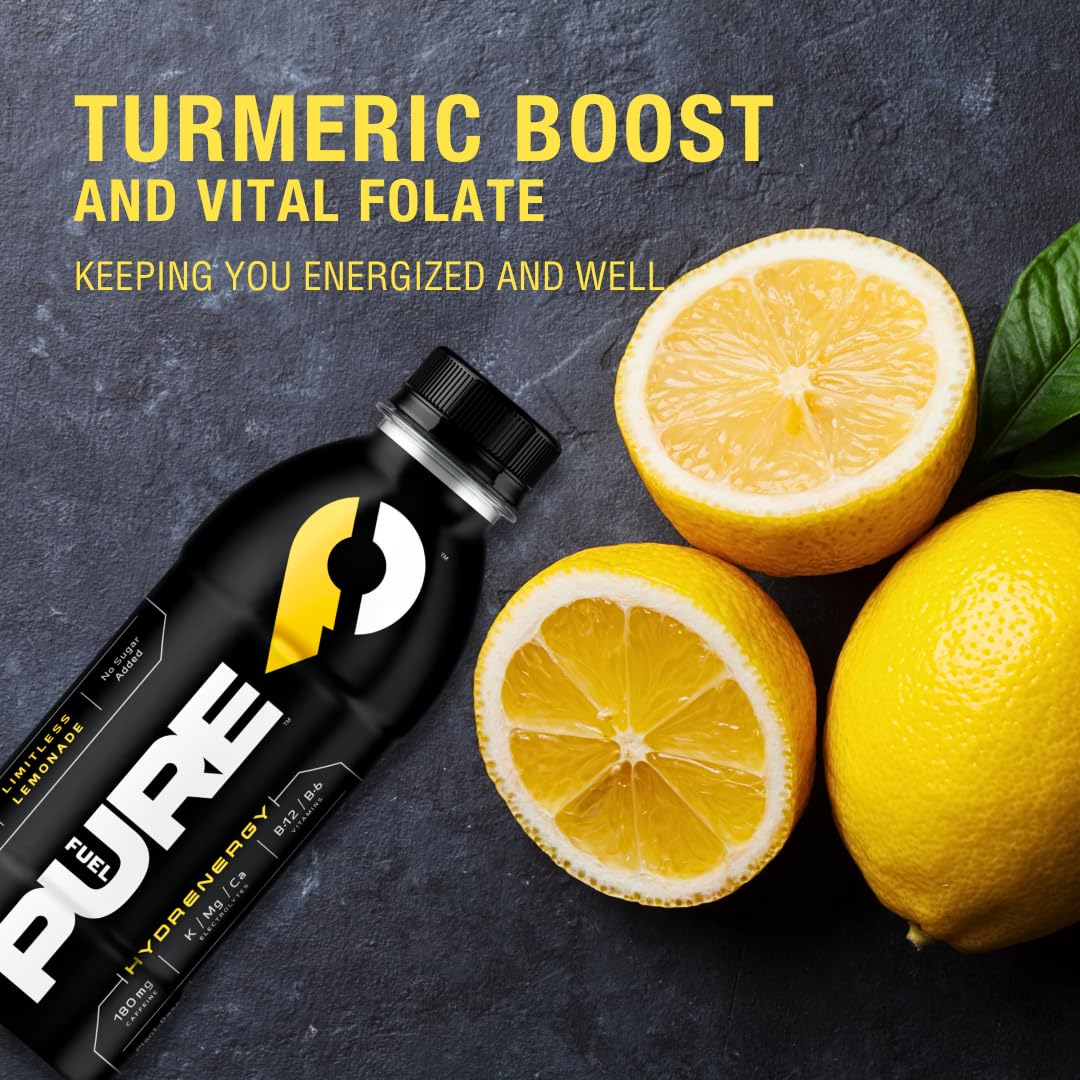 Pure Fuel Hydrenergy Limitless Lemonade – Sabor a limonada a base de plantas, electrolitos, vitaminas B, sin azúcar añadido, bebidas de rendimiento