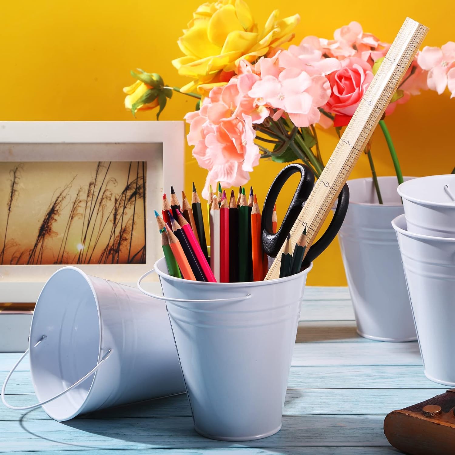 Sadnyy Paquete de 6 cubos galvanizados de Pascua, cubo de metal de 5 pulgadas con asas, cubos y cubos de metal, suministros de fiesta para niños,