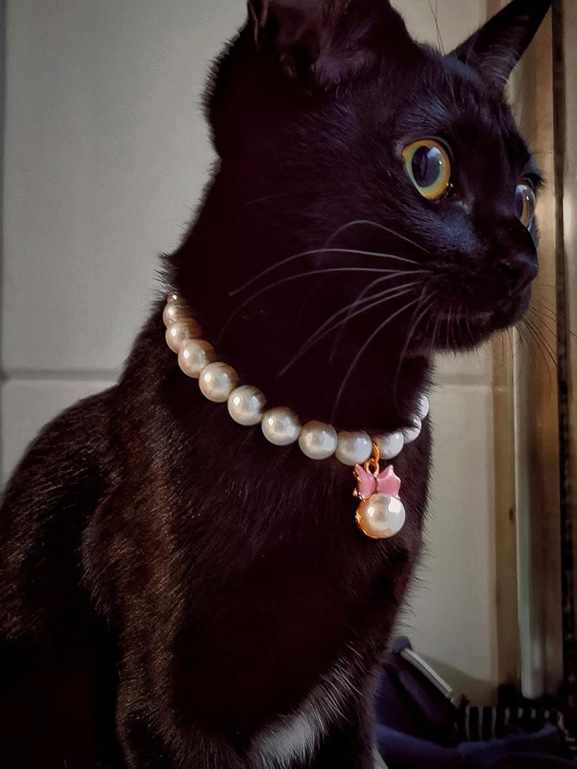 QWINEE Elegante collar de perlas para perro y gato con bonito colgante de pajarita para gato, cachorro, pequeño, mediano, grande, collar de boda,