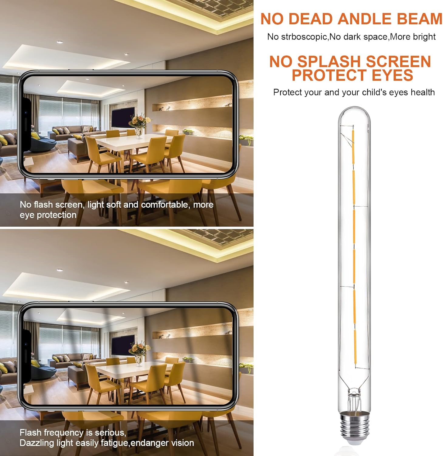 Bombillas LED regulables T30 antiguas, bombilla tubular Edison blanca cálida, bombilla de tubo largo, estilo E26, bombilla de filamento LED vintage,