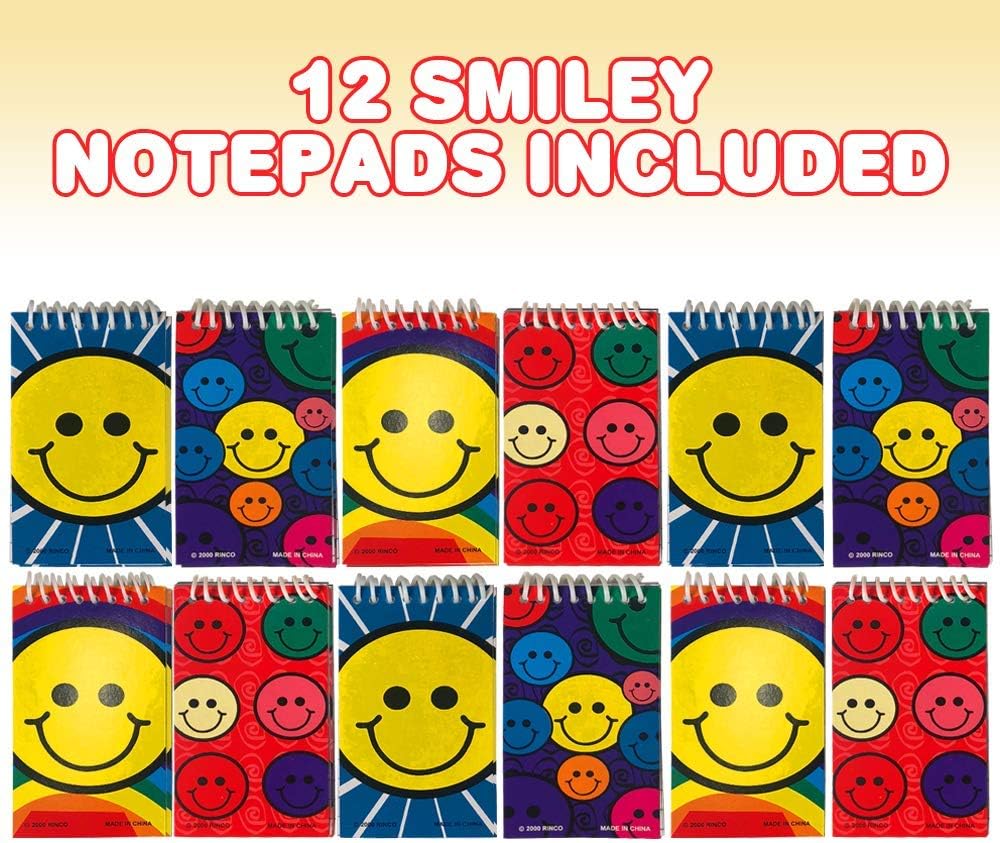 ArtCreativity Mini bloc de notas de cara sonriente, paquete de 12, blocs de notas de emoticonos pequeños con cubiertas coloridas de arcoíris,