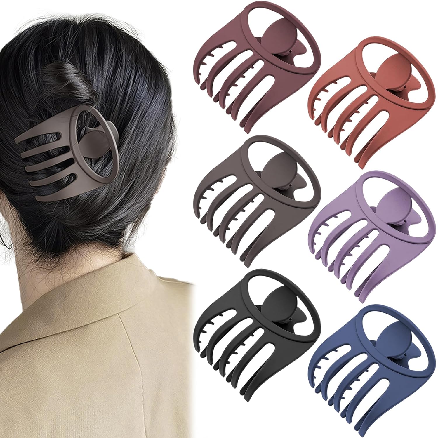 6 pinzas planas de cocodrilo para el cabello, pinzas de pelo curvadas francesas de 2.95 pulgadas, volumen mate, fuerte sujeción de plátano, pinzas