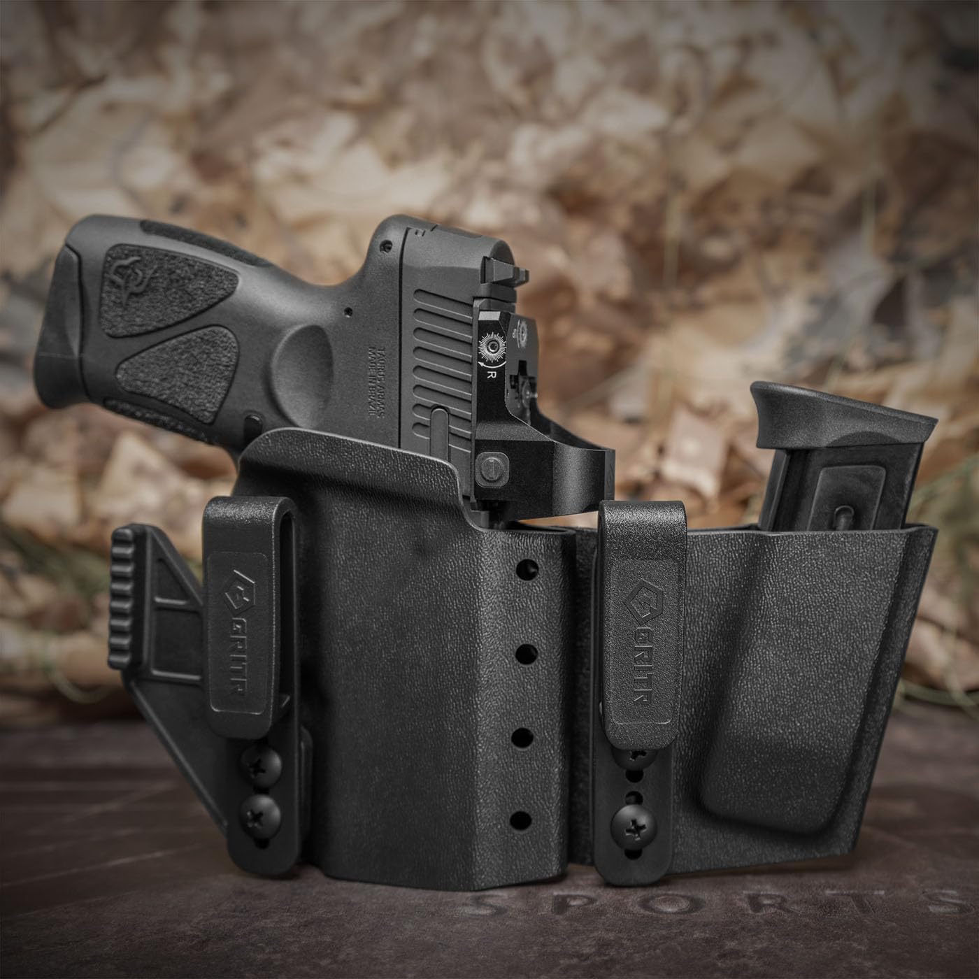 GRITR IWB Appendix Carry Kydex RightLeft Hand Gun Holster Compatible with Taurus G2cG2sG3cG3x wMagazine Holder, Optic Cut, Open Bottom, Adjustable