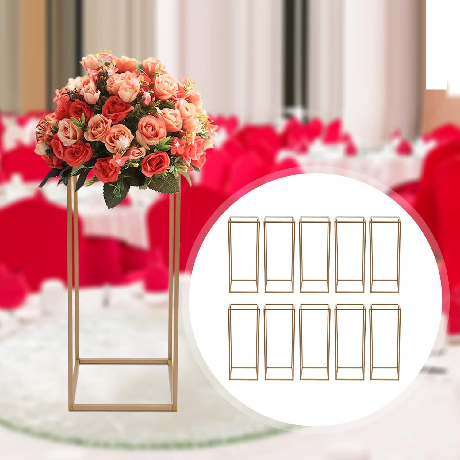 10 soportes de metal para flores, jarrón alto para centros de mesa de boda, florero de suelo, columna de soporte geométrico para centros de mesa de