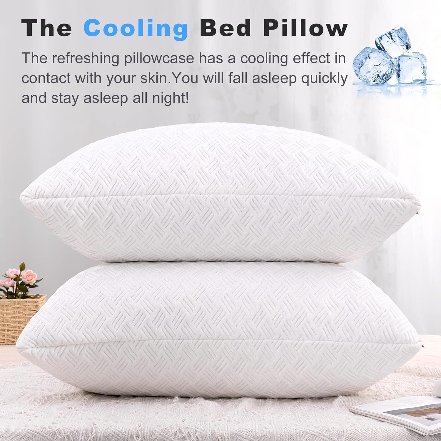 OYT Almohadas refrescantes de espuma viscoelástica para dormir, paquete de 2 almohadas de gel trituradas ajustables de tamaño estándar para dormir,
