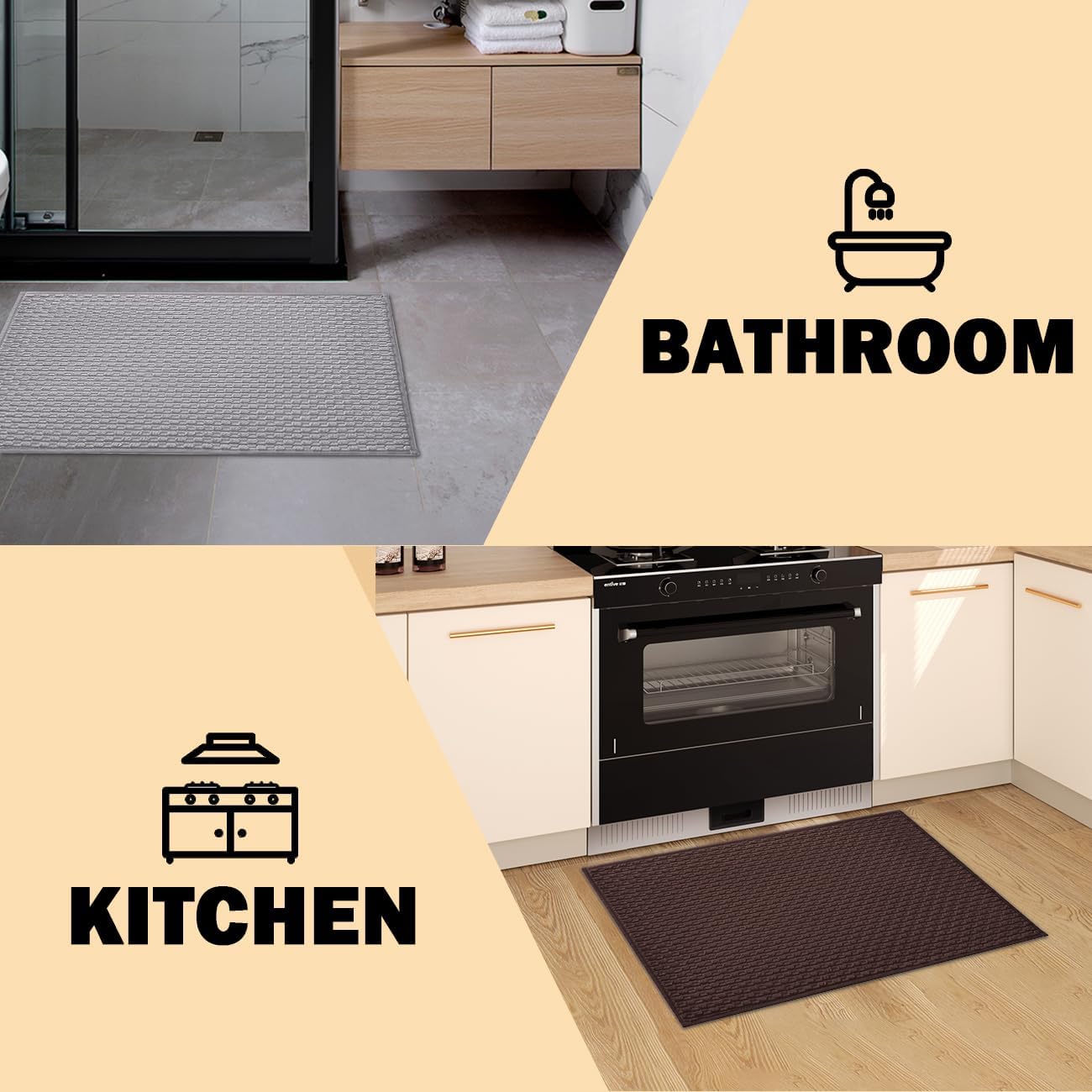 Fouldet Tapete de baño geométrico de color liso, suave, absorbente de agua, de secado rápido, antideslizante, lavable a máquina, alfombra de baño