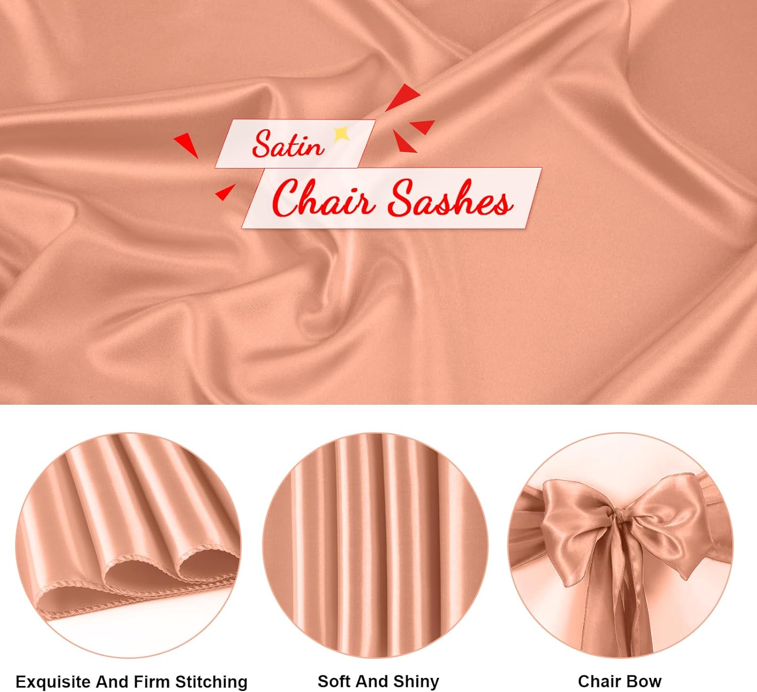 50 cintas universales de satén de color oro rosa para silla, lazos traseros para bodas, fiestas, recepciones, eventos, banquetes, hoteles, eventos,