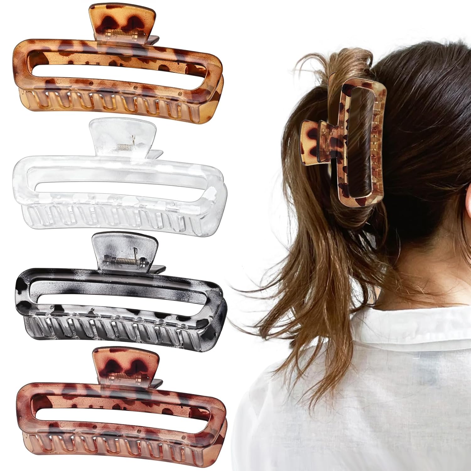 Aaiffey Paquete de 8 pinzas grandes para el cabello grueso, rizado, largo, cuadrado, de sujeción fuerte, pinzas de mandíbula mate, medianas,