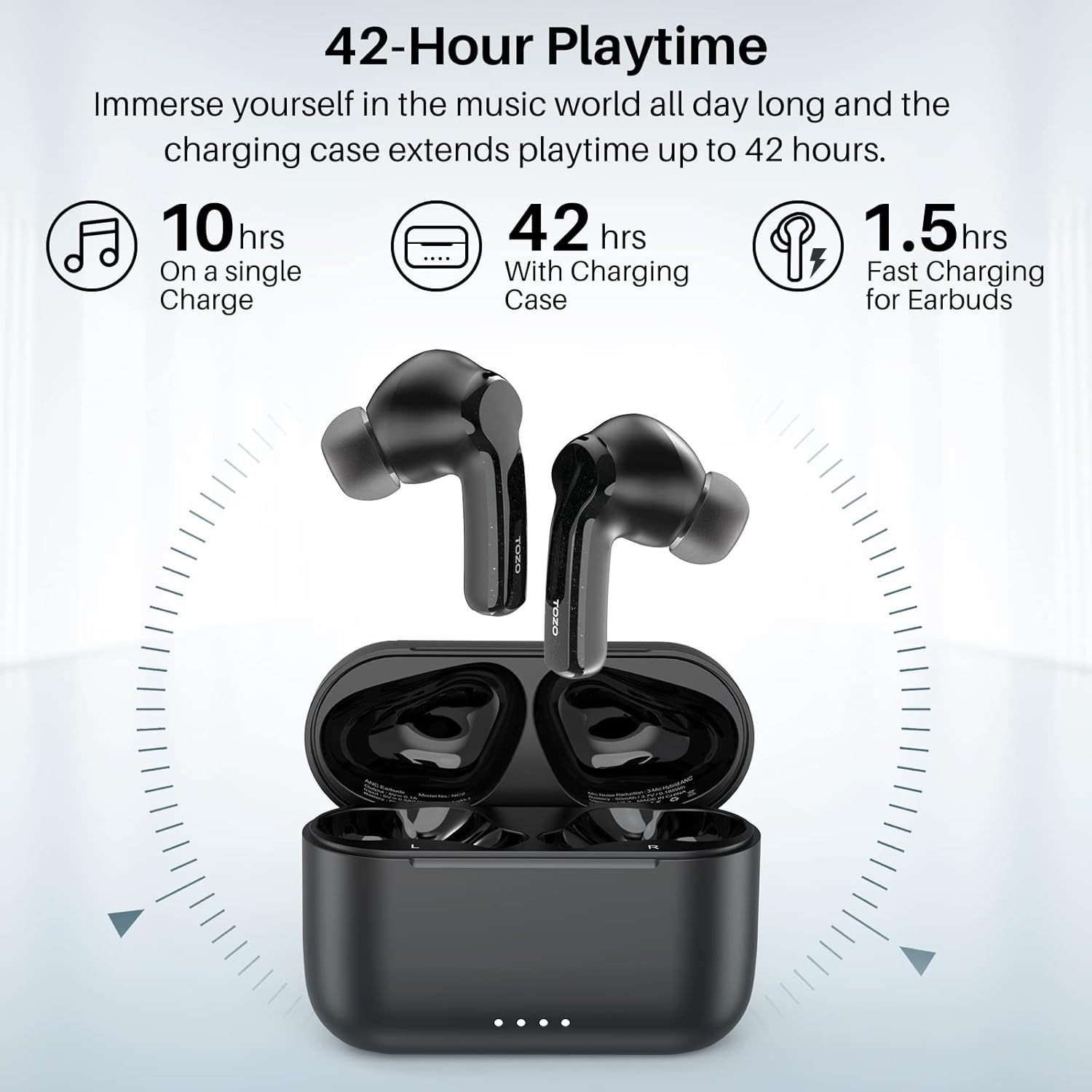 TOZO NC2 – Audífonos intraauriculares inalámbricos con cancelación activa de ruido, auriculares inalámbricos ANC con detección en el oído,