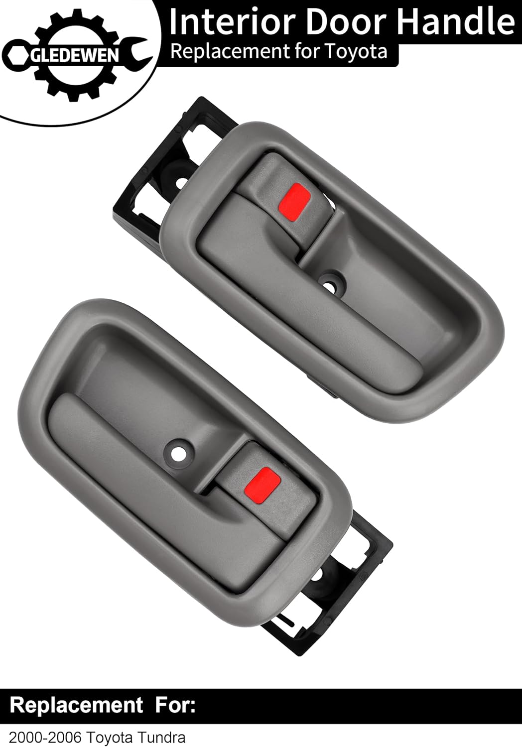 Manijas de puerta interiores con bisel (par), compatibles con Toyota Tundra 2000, 2001, 2002, 2003, 2004, 2005, 2006, gris, conductor delantero