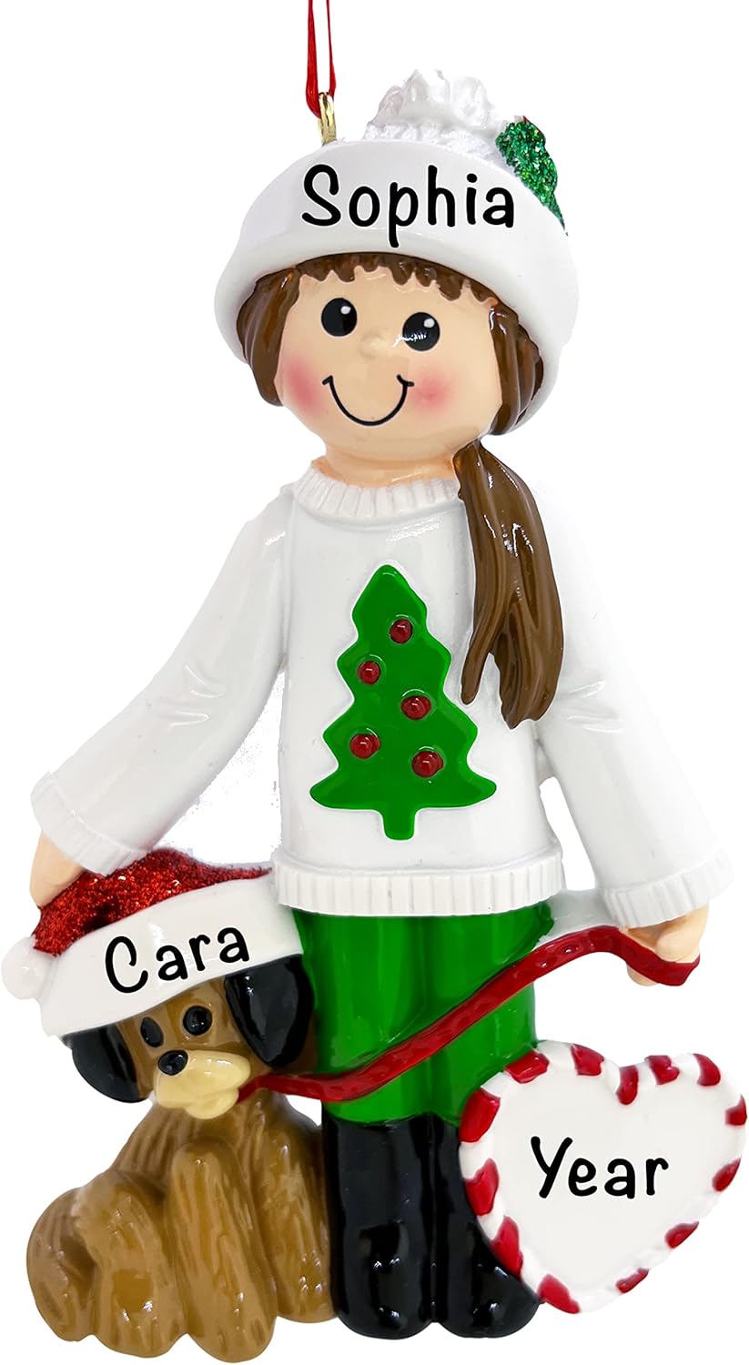 Adornos navideños personalizados para niña con perro 2024  Personalización rápida y gratuita las 24 horas  Nuevas decoraciones de Navidad para