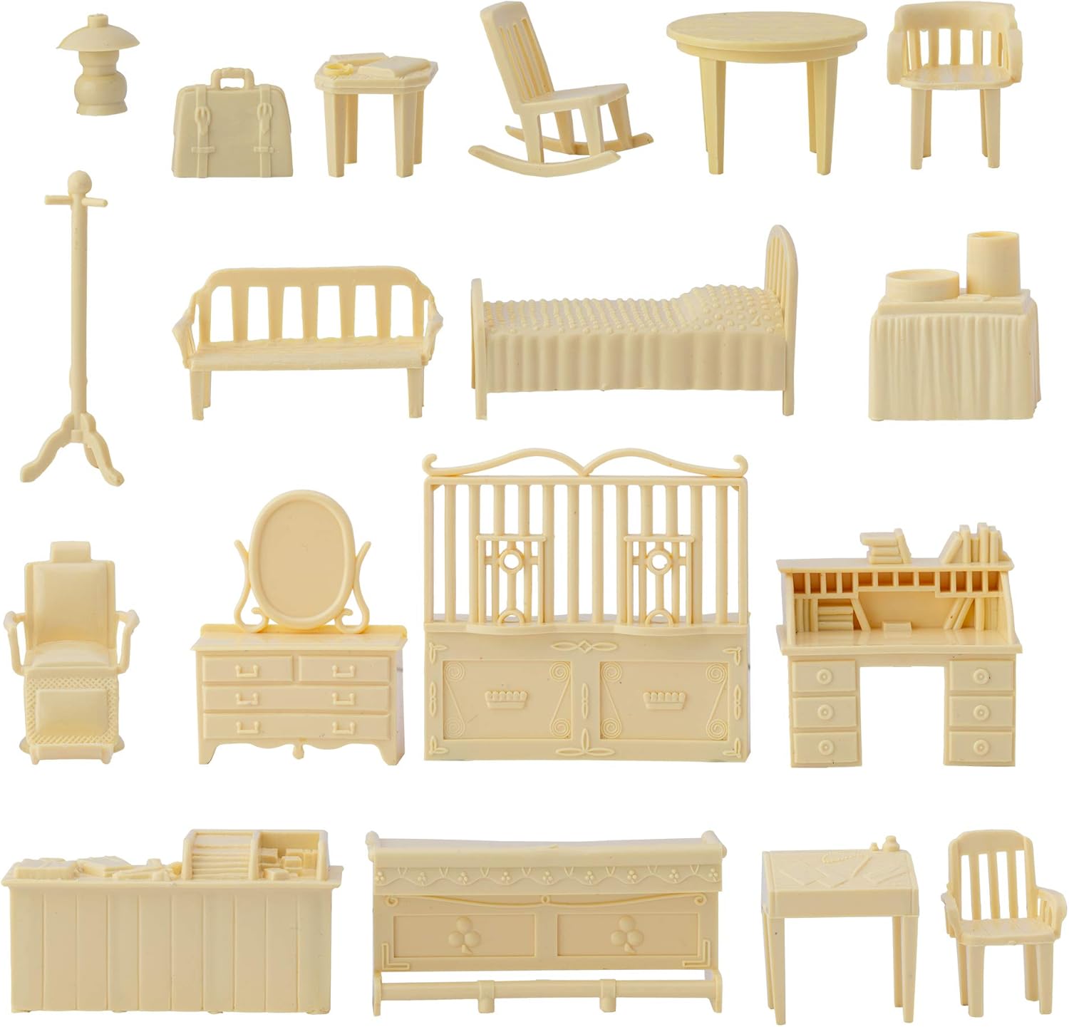 BMC Classic Marx – Muebles antiguos  40 piezas de accesorios de plástico para casa de muñecas