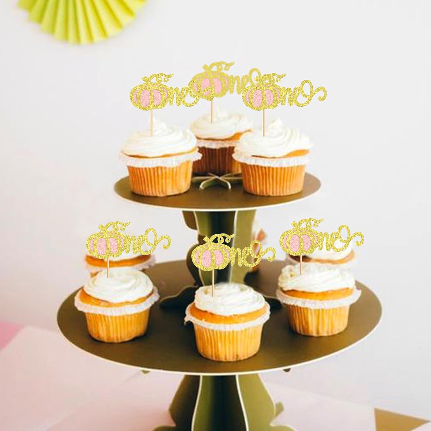 Cyodoos 24 piezas de una calabaza para cupcakes con purpurina de calabaza para cupcakes, decoraciones de baby shower, temática de cosecha de otoño,