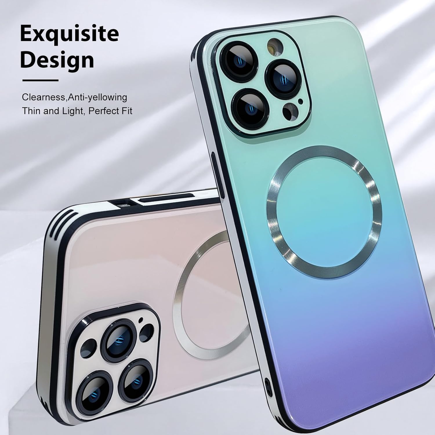 MZELQ Funda compatible con iPhone 14 Pro Max (soporte para Magsafe), funda magnética degradada con cargador inalámbrico, cubierta trasera de vidrio