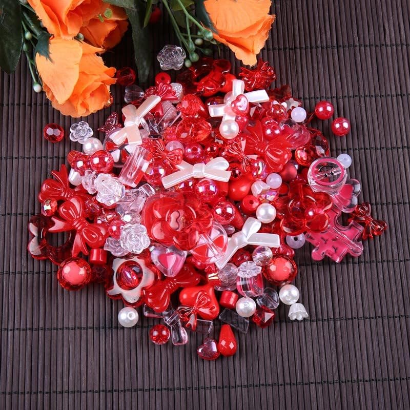 Cuentas estéticas de acrílico surtidas de 5.29 oz (170  230 unidades) para hacer joyas, cuentas redondas kawaii, corazón, estrella, mariposa, lazo,