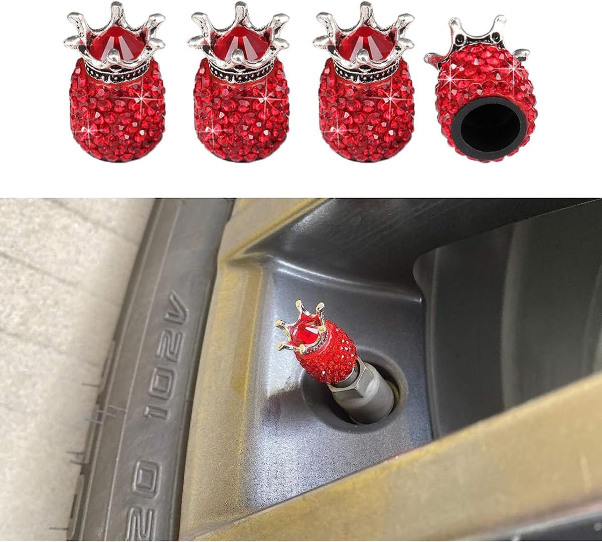 4 tapas de vástago de válvula de neumático de automóvil, hechas a mano, cubiertas de goma con diamantes de imitación, atractivos accesorios