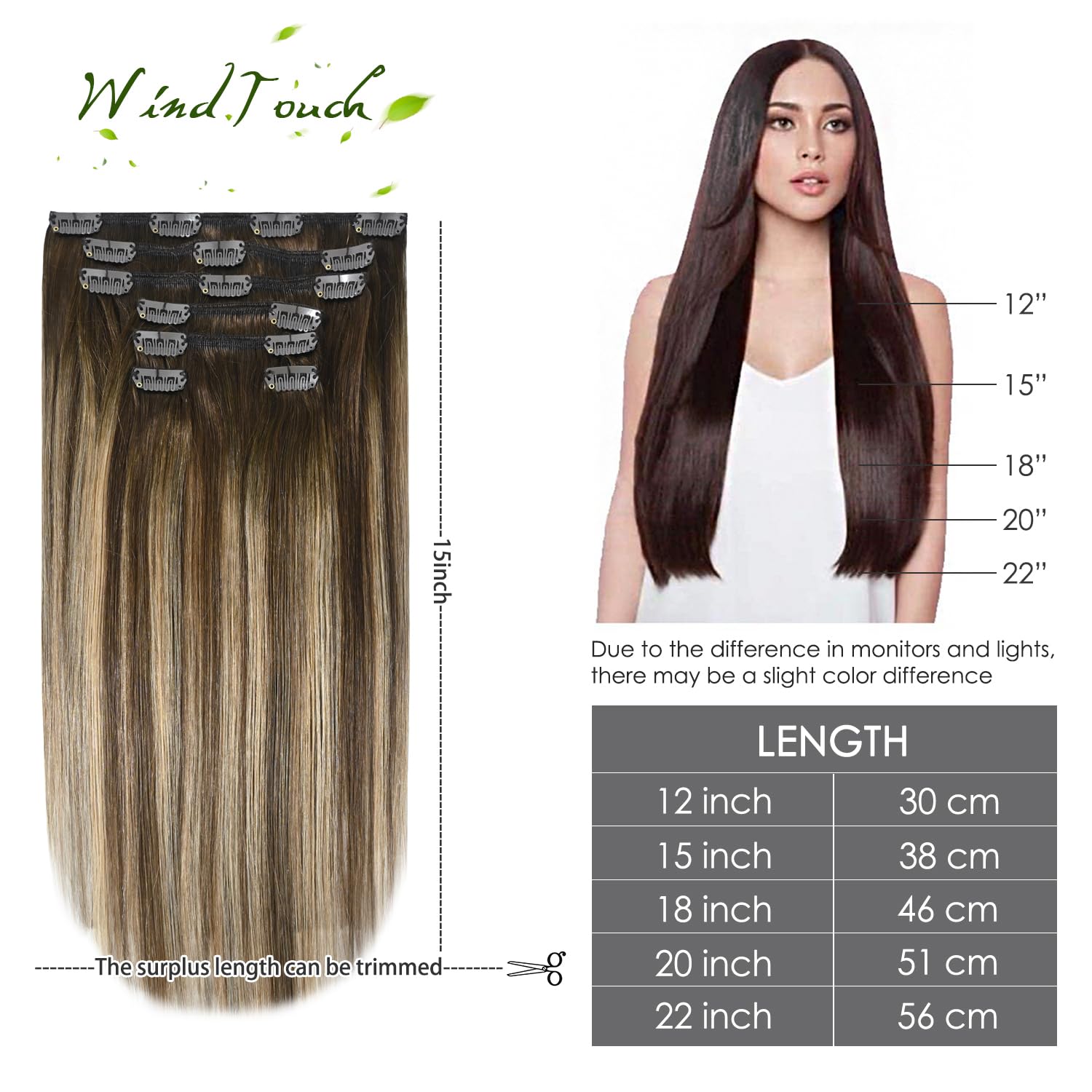 Extensiones de cabello humano con pinzas, color castaño chocolate a rubio oscuro con balayage y reflejos, para cabello castaño, 2.47onzas, N.
