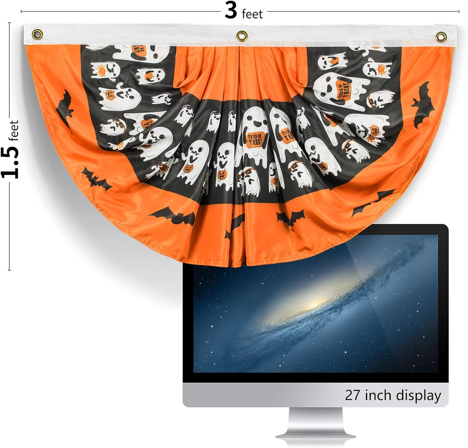 Probsin 6 banderas plisadas de Halloween de 1.5 x 3 pies, decoración de Halloween, suministros de fiesta, decoración de pared, telón de fondo