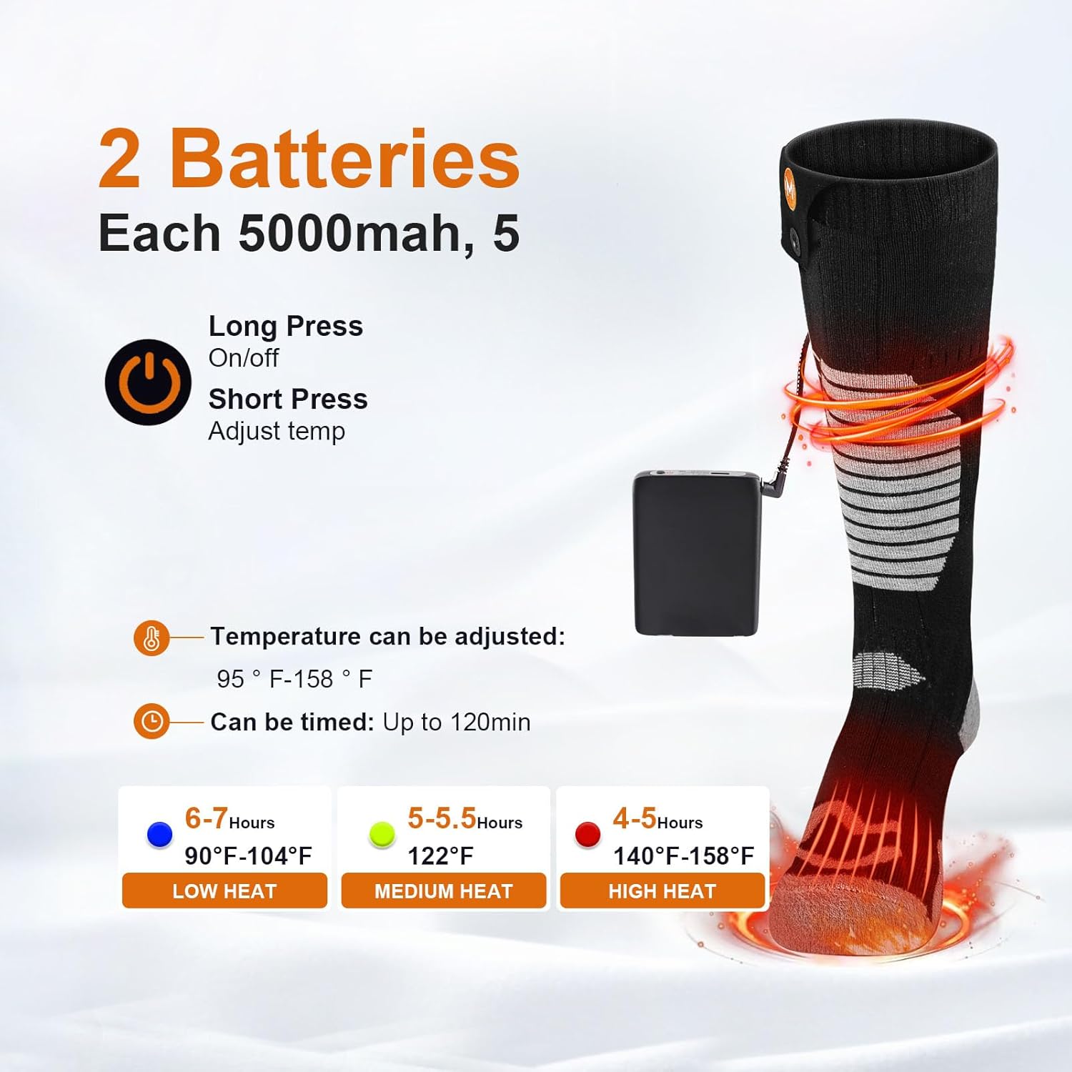 Calcetines eléctricos recargables controlados por aplicación MewaMaA para hombres y mujeres, calentadores de pies para senderismo, ciclismo,