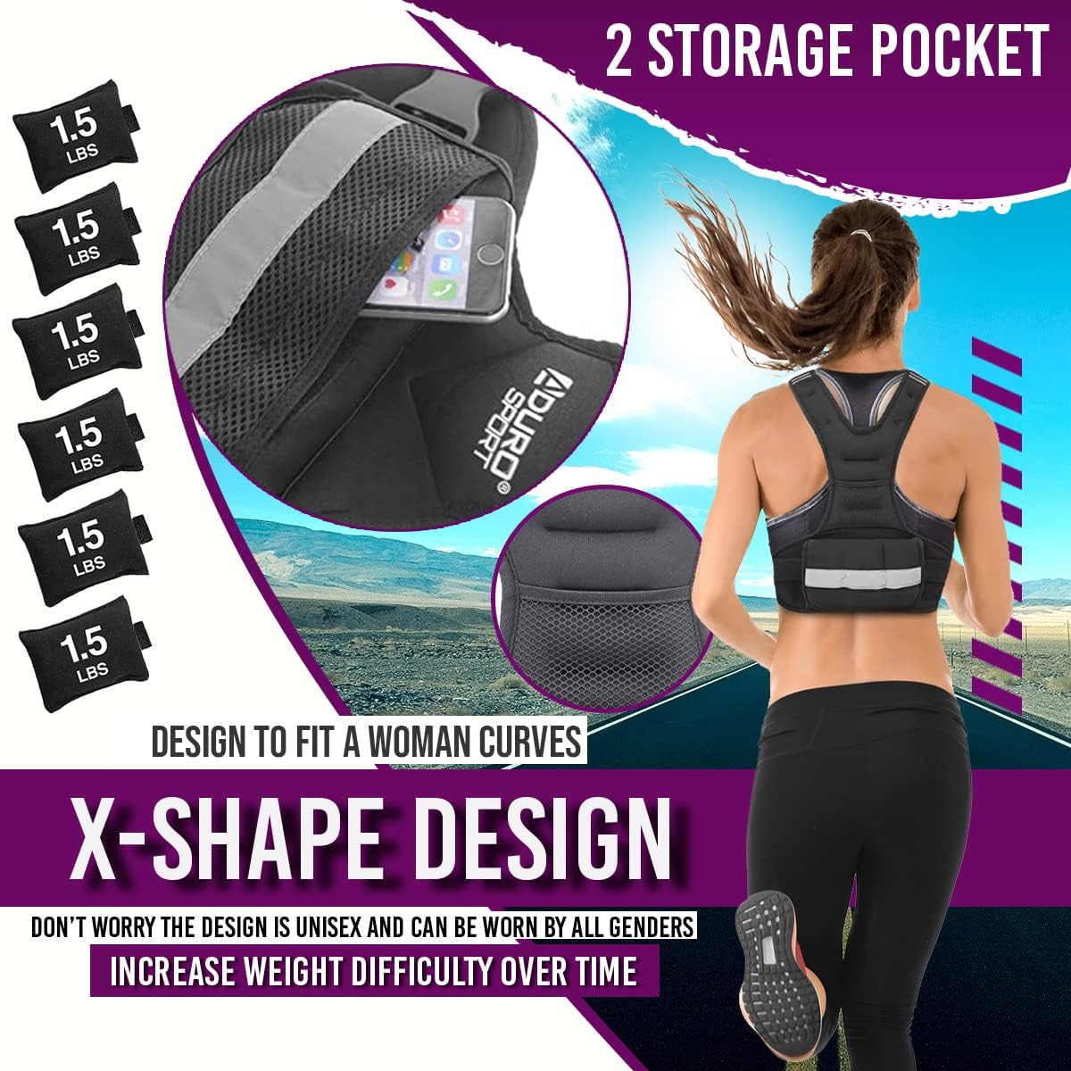 Aduro Sport Chaleco con peso ajustable, equipo de entrenamiento, 4-10lbs11-20lbs20-32lbs26-46lbs chaleco de peso corporal para hombres, mujeres y