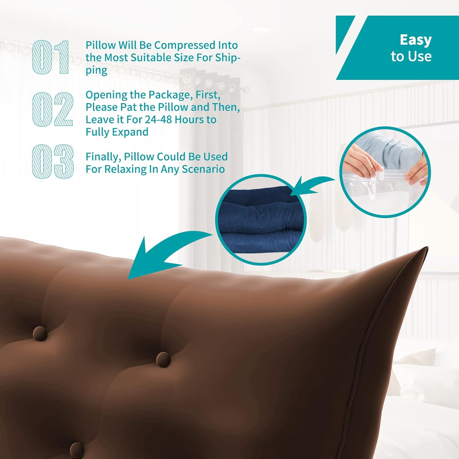 BALUS Almohada de cuña para cabecero de lectura, Almohadas de respaldo para sentarse en la cama, Almohadas largas de esponja, Almohada de cojín de