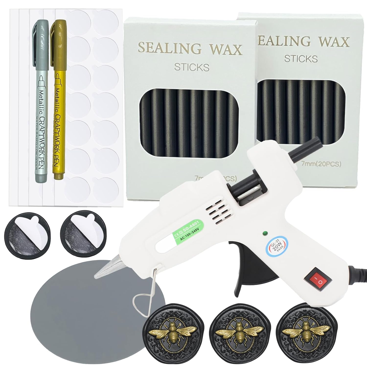 Andotopee – Kit de sellado de cera eléctrica, 40 varillas de sellado de cera negra para sello de cera, incluye pistola de pegamento de sellado de