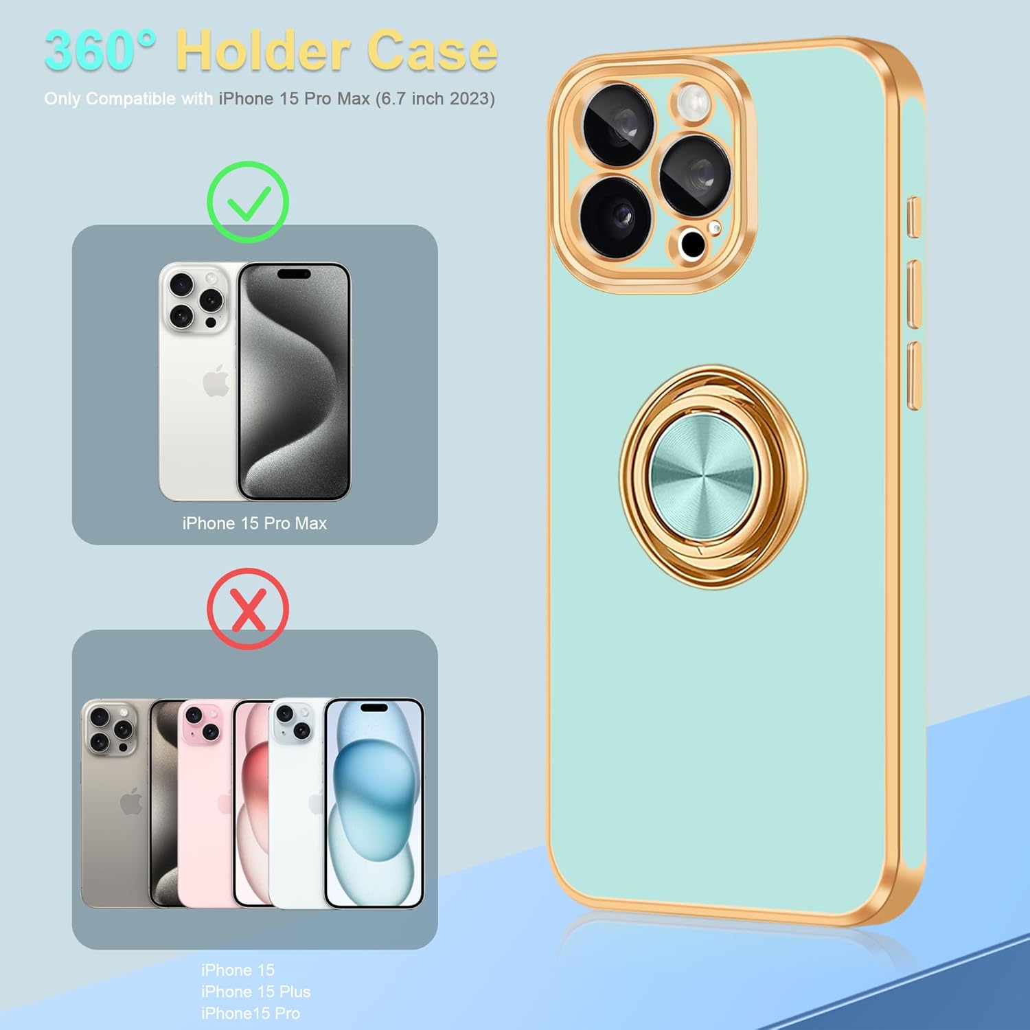 Fingic Funda para iPhone 15 Pro Max con soporte de anillo de 360 soporte magnético para automóvil Lindo soporte delgado para mujeres y niñas, funda