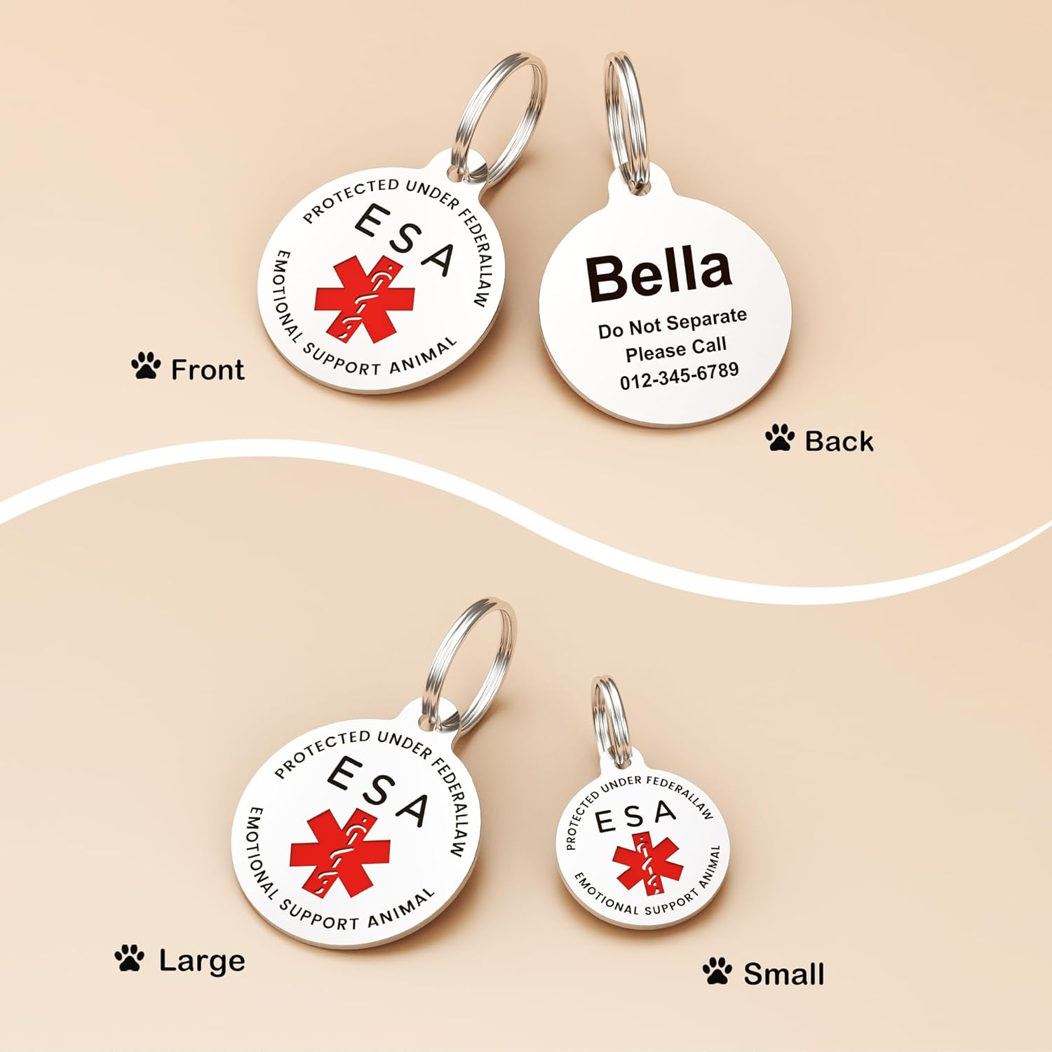 Placa para perro de servicio, etiquetas de perro GISUERY grabadas para mascotas con 4 líneas personalizadas, se fija fácilmente al arnés del chaleco