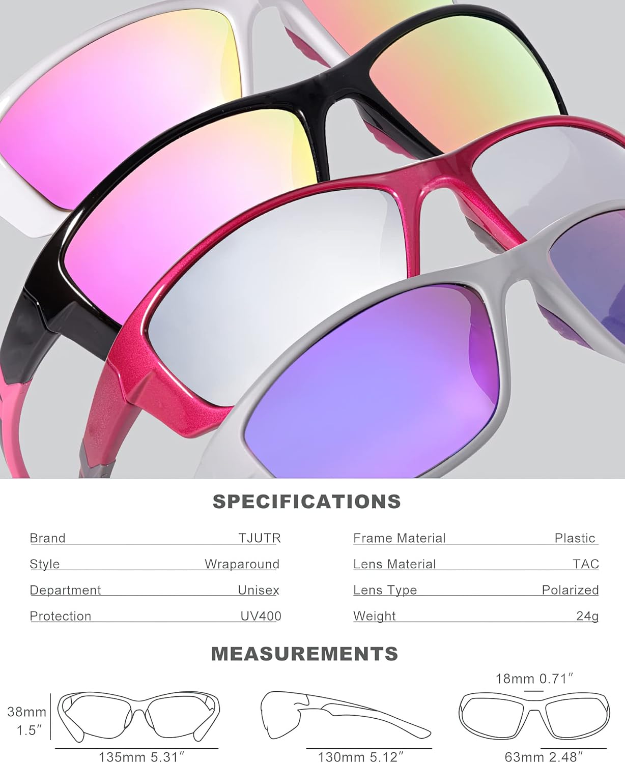 TJUTR Lentes de sol deportivos polarizados para hombres y mujeres, lentes de sol envolventes con lente UV400 para ciclismo, pesca, correr