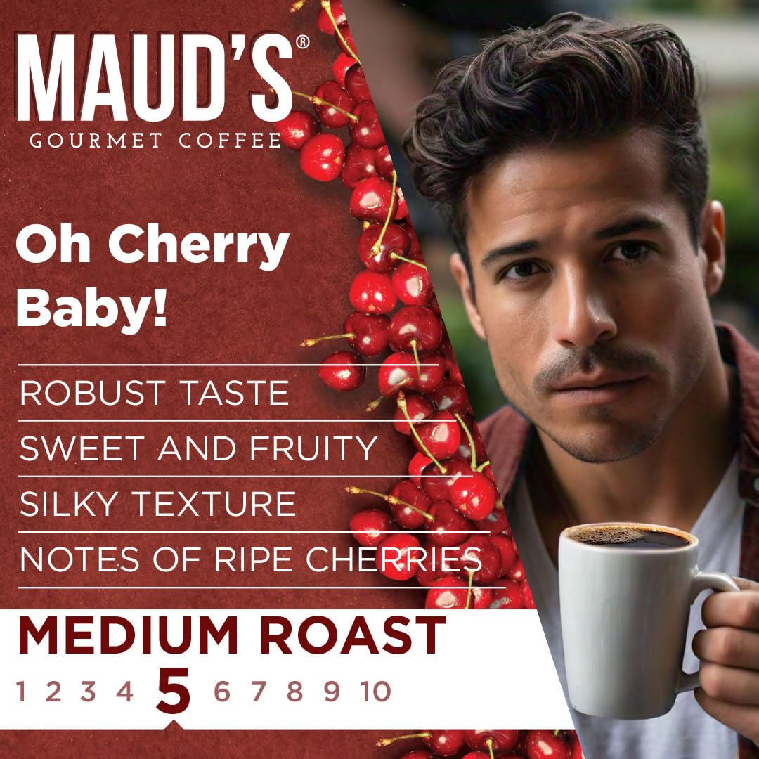 Maud’s Café con sabor a cereza (Oh Cherry Baby!), 18 ct. Cápsulas de café reciclables con sabor a cereza de una sola porción producidas por energía