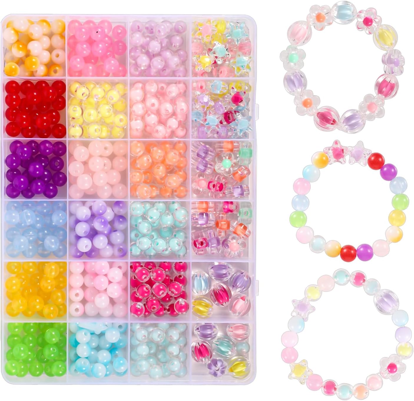 NQEUEPN Kit de cuentas acrílicas para hacer joyas, cuentas de vidrio de color transparente, cuentas surtidas, cuentas de acrílico degradado, kit de