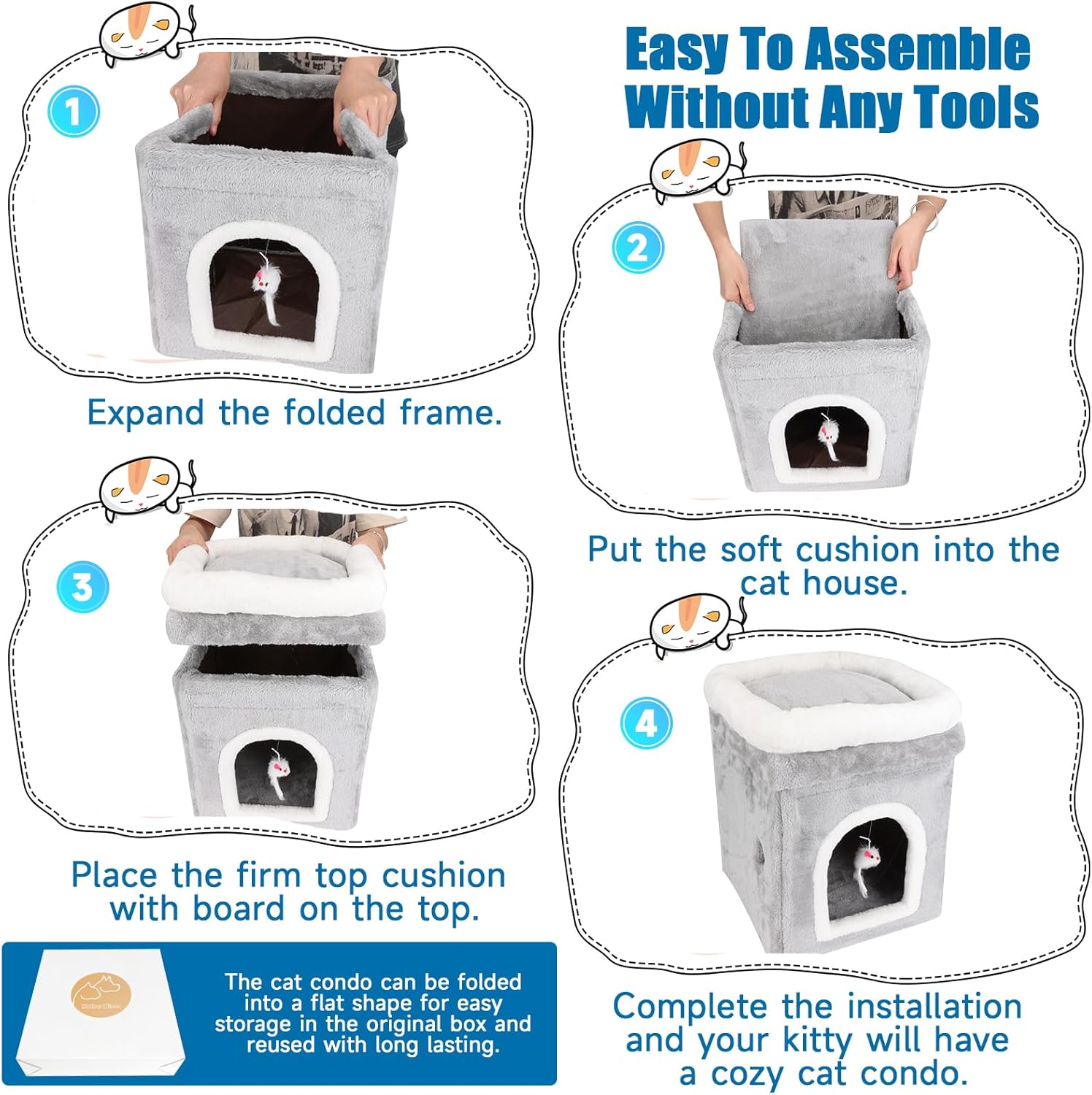 Cama para gatos de interior, cama grande cubierta para gatos, otomana grande cubierta para gatos, para mascotas, dormir, jugar, escalar y