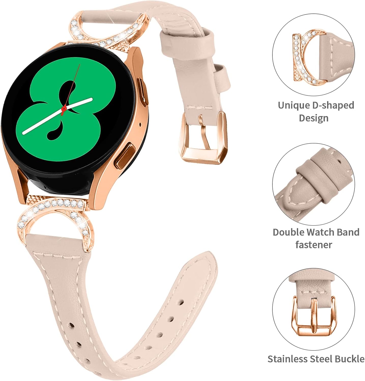 Genuine Leather Bands Compatible for Samsung Galaxy Watch 654 40mm 44mm, 5 Pro, Watch 64 Classic 43mm 47mm 42mm 46mm, Horn-shaped Diamond Metal