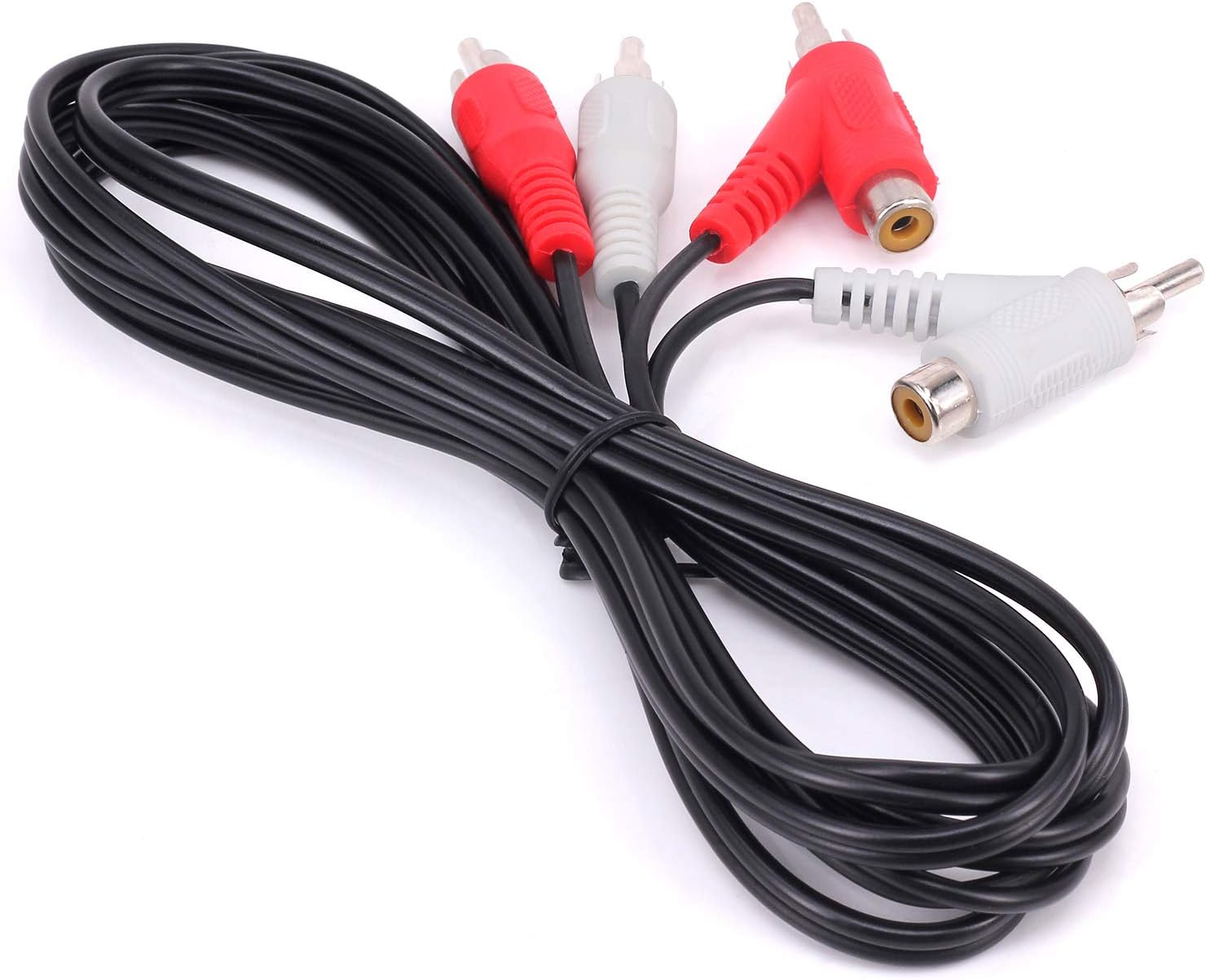 Cable extensor de audio RCA Piggyback, 5 pies 2 RCA macho a 2 RCA macho + RCA hembra Piggyback extensión Audio Video AV cable adaptador